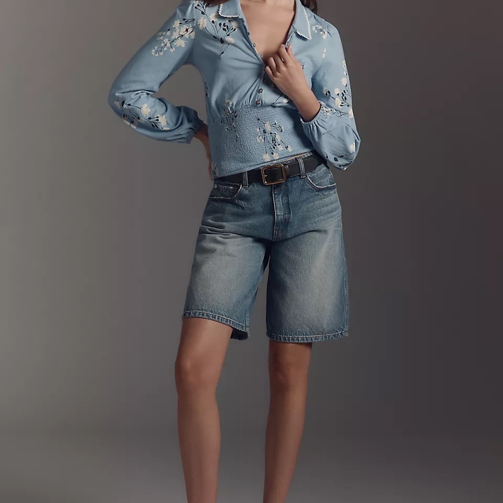 Anthropology Maeve Smocked Buttondown Top NWT